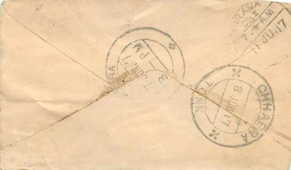 Pithawara (Índia) — carta postal com carimbo e selos postais — editor não identificado - Verso