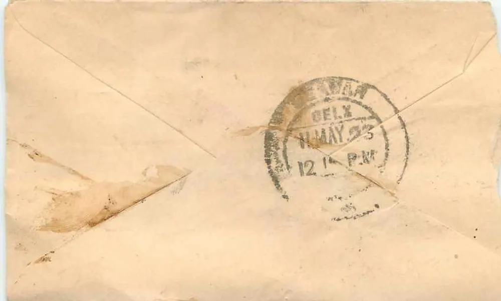 Carta postal indiana — selos de 3 p. e carimbo 'HALF ANN' — destinatário 'Beaumar' em Delhi - Verso