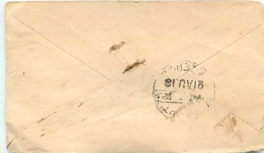 Barrau — Carta para Meerut — selo Half Anna e carimbo postal - Verso