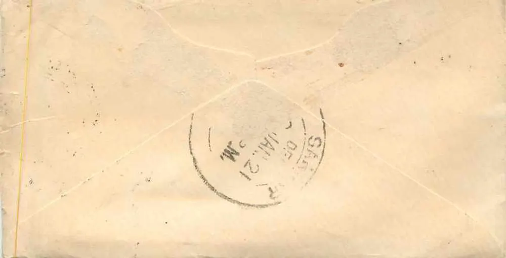 Daruwar — Índia — selo verde 'HALF ANNATE' e obliteração postal - Verso