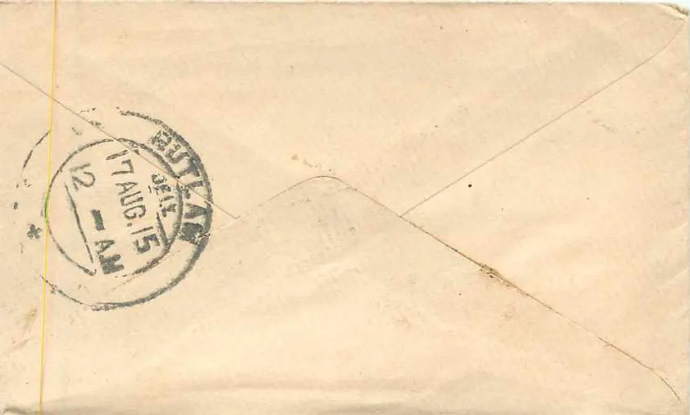 Butan — Carta para Rullieman — selo e carimbo postal - Verso