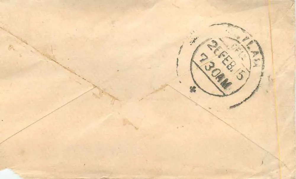 Carta postal indiana — escrita em devanagari — destinatário em Rutland (Índia) — selo ½ anna - Verso