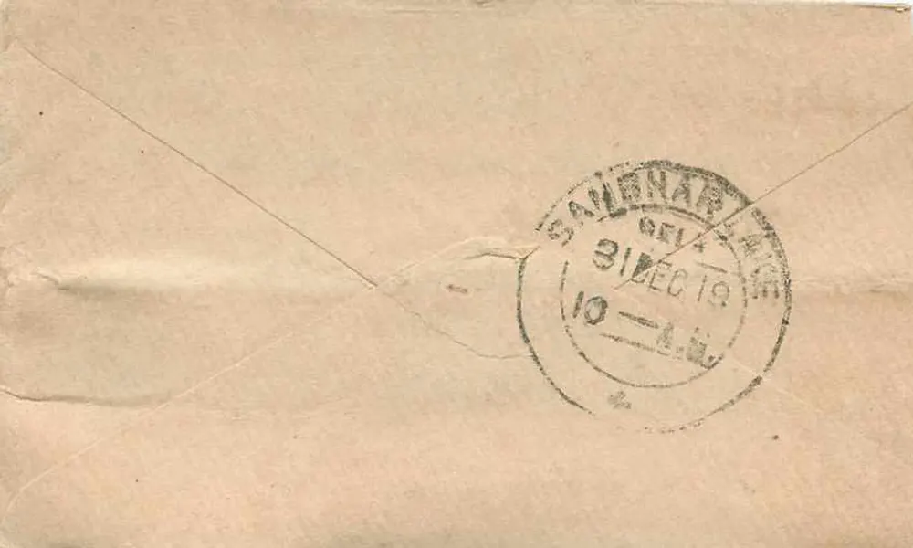 Sainbhar — Sainbhar, Rajputana — India Post, 28 de maio de 1919 - Verso