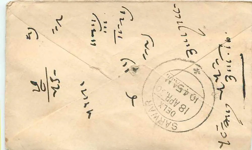 भिंशाहर-बेस्तोंजी — जिमुवा — सरावर (राजपिलाना) — भारतीय पोस्ट 1920 - पीछे