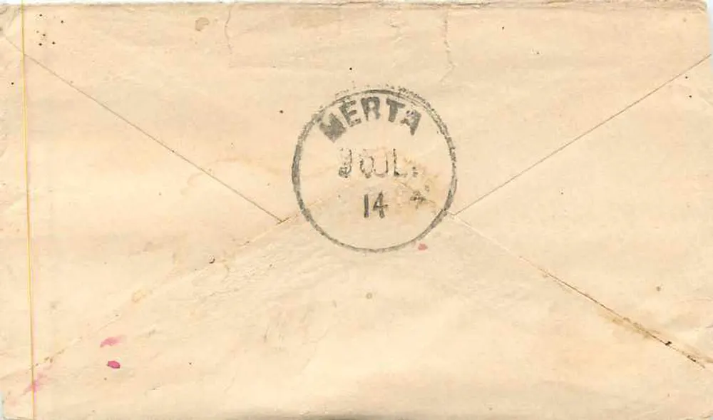 Merta — carta destinada a Merta — correio indiano - Verso