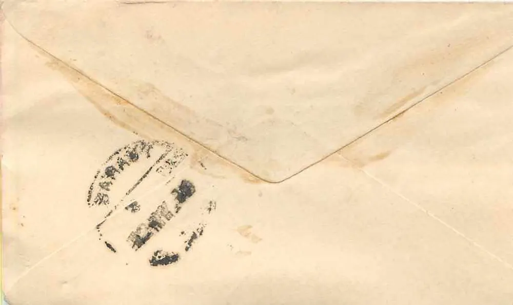 भारतीय पोस्टकार्ड — डेवनागरी लिपि में लिखा टेक्स्ट — 9 मई 1902 के लाल टिम्बर 'INDIA' - पीछे