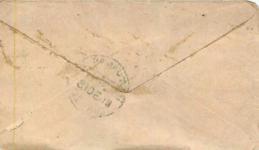 Carta postal de Malfanna — texto em escrita local — editor desconhecido - Verso