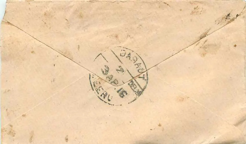 Baraut — carta por volta de 1916 — correio indiano - Verso