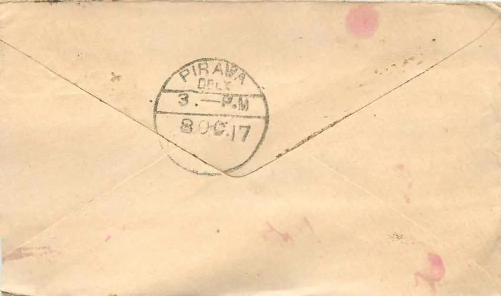 पिरावाड़ा — 8 अक्टूबर 1917 की तारीख वाला पोस्टकार्ड — अज्ञात प्रकाशक - पीछे