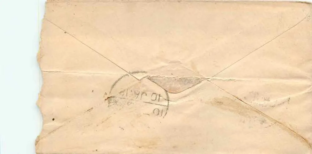 Carta postal enviada de Delhi (Índia) — selo 'Half Annas' e carimbo 'Delhi' — cerca de 1918 - Verso