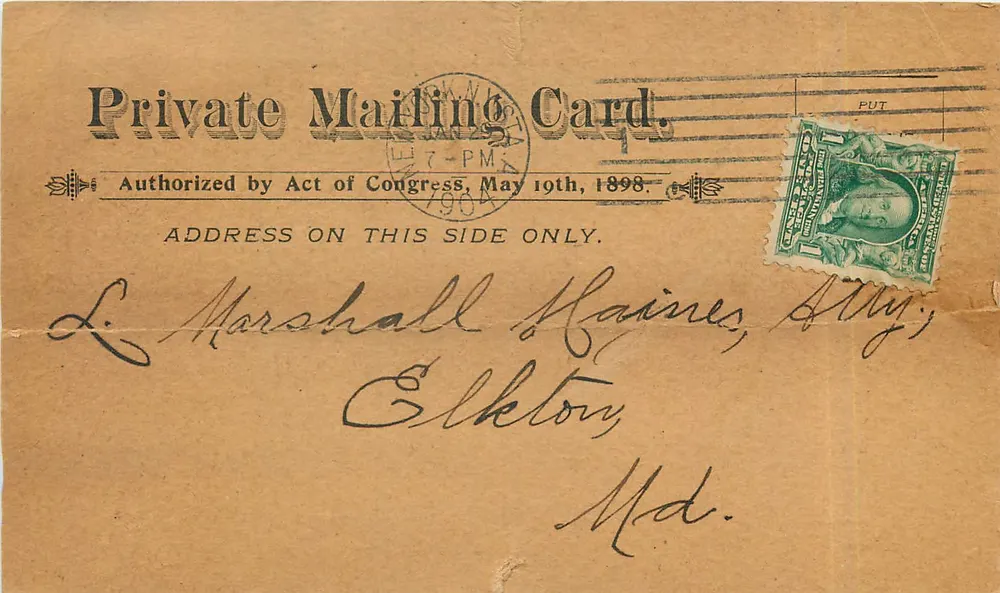 Carte postale privée américaine — 1898 — éditeur non visible - Recto
