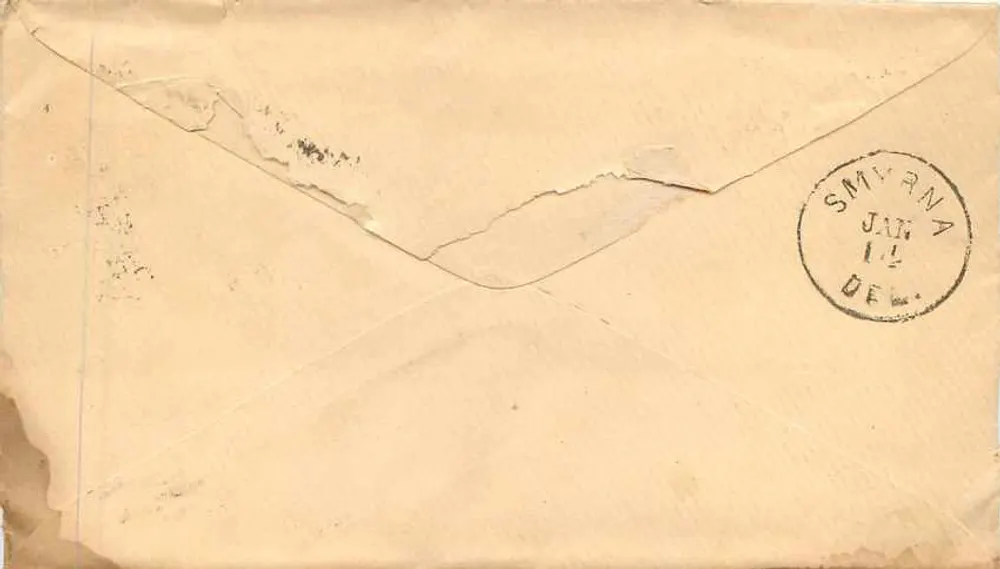 Envelope de retorno para Matthew Semple & Co. — Philadelphia — selo e carimbo postal - Verso