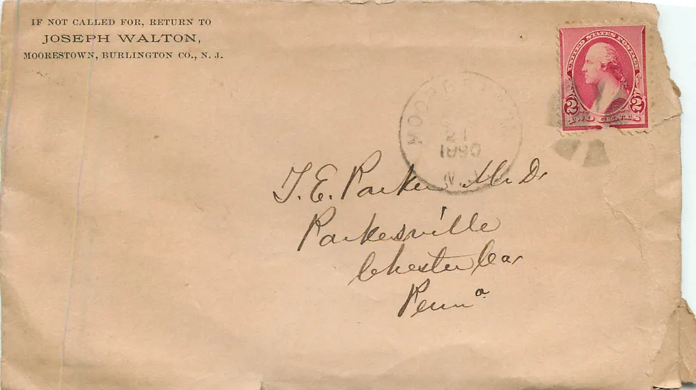 Parkesville — Pennsylvanie — enveloppe postale datée de 1890 - Recto