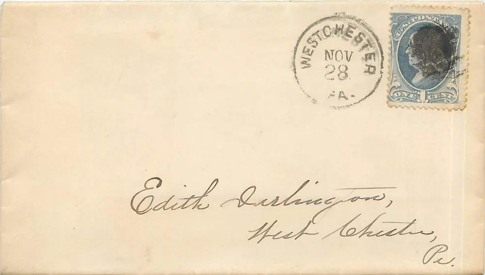 Westchester — enveloppe postale — timbre 1 cent U.S. Postage - Recto