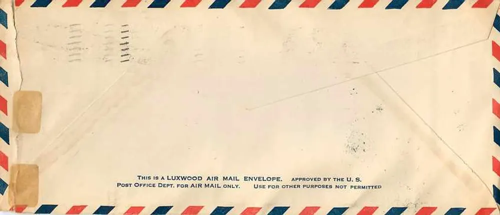 Erster Flug New York-Los Angeles — Columbus, Ohio — 1930 — Luxwood Air Mail - Rückseite