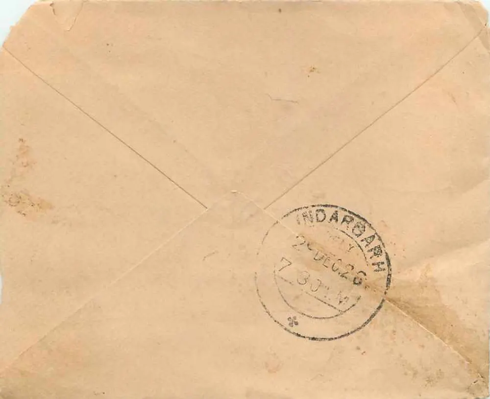 Indaragam — cartolina postale con timbro dell'India — editore indeterminato - Verso