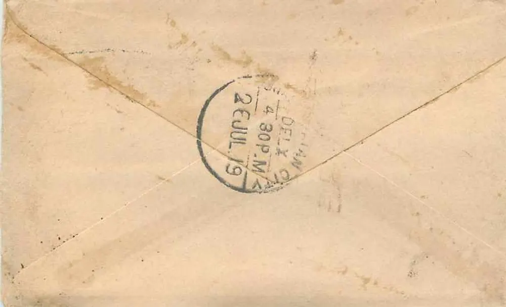 Carta postal de Malior — selo verde 'Half Anna' e carimbo 'Malior State' — editor desconhecido - Verso