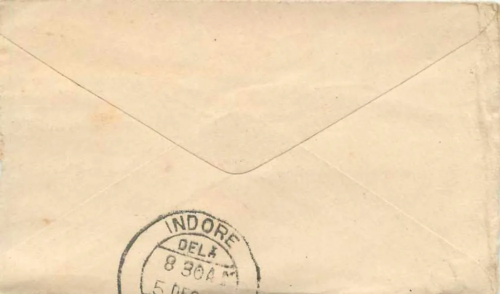 Estado de Gwalior — carta postal com selo e carimbo postal — editor desconhecido - Verso