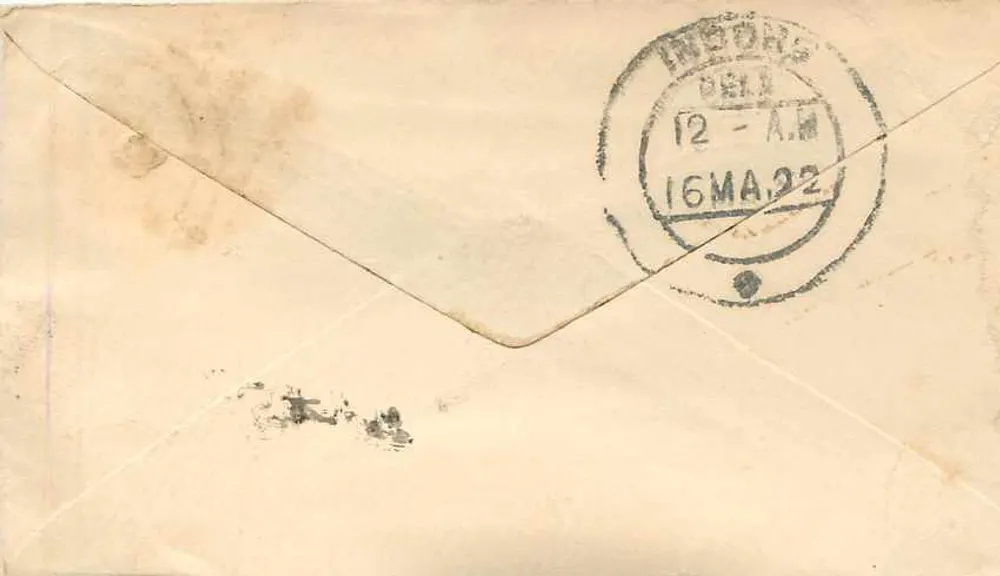 Gwalior — antieke ansichtkaart met groene postzegel van 10 annas — onbekende uitgever, serie-nummer niet zichtbaar - Achterkant