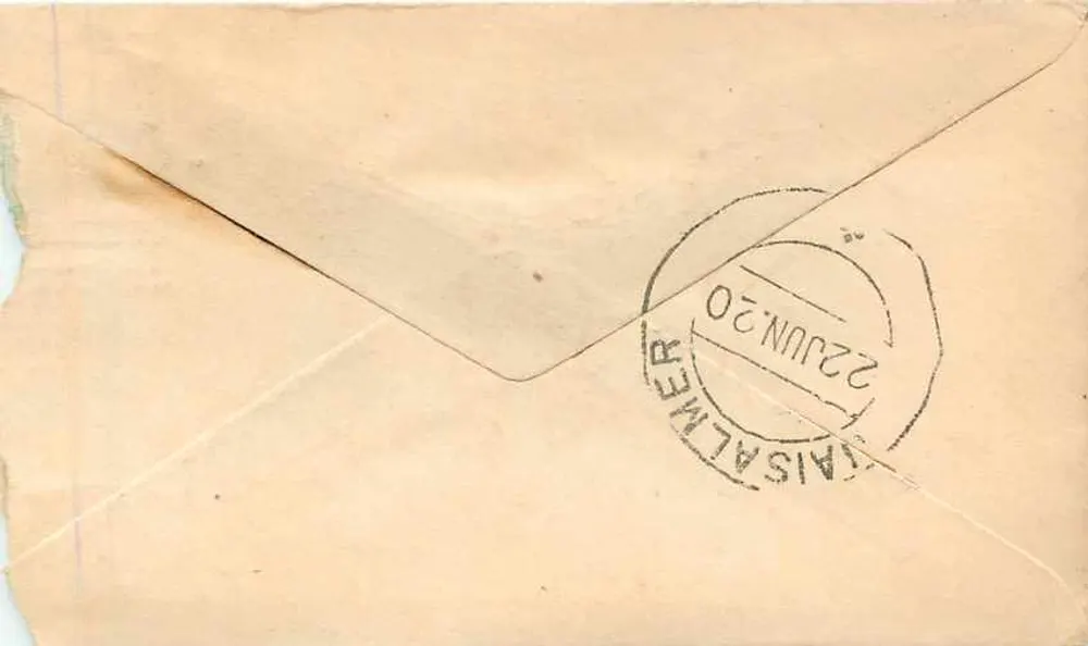 Gwalior — postcard sent from Jaipur, India — Gwalior State - Back