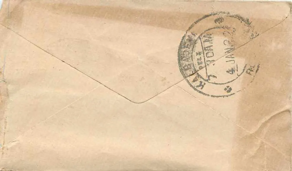 Gwadior — Bombay — carta postal com selo Half Anna e carimbo de data - Verso
