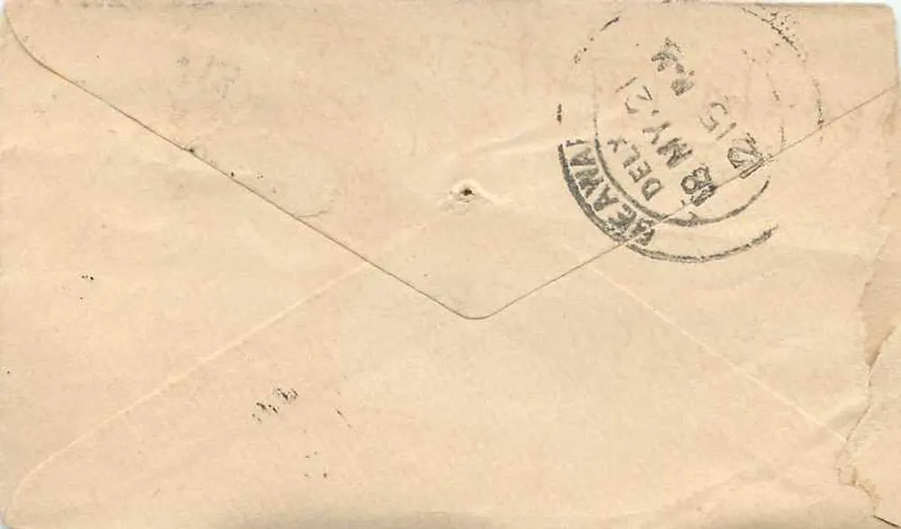 Gwalior — Posto de Correios de Gwalior — selo de 1 anna e carimbo postal - Verso