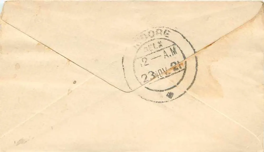 Gwalior — carta postal com selo de ½ anna e carimbo de correio - Verso