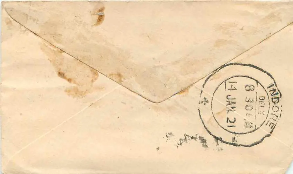 Gwalior — ansichtkaart met postzegel van ½ anna — onbekende uitgever - Achterkant