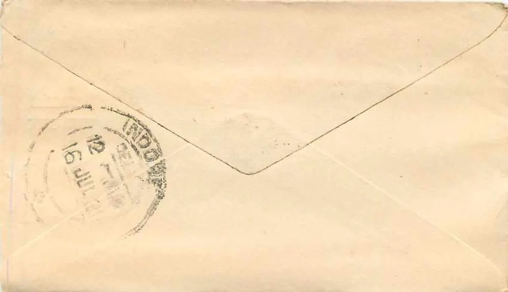 Gwalior — carta destinada a Gwalior — selo Half Anna e carimbo postal - Verso