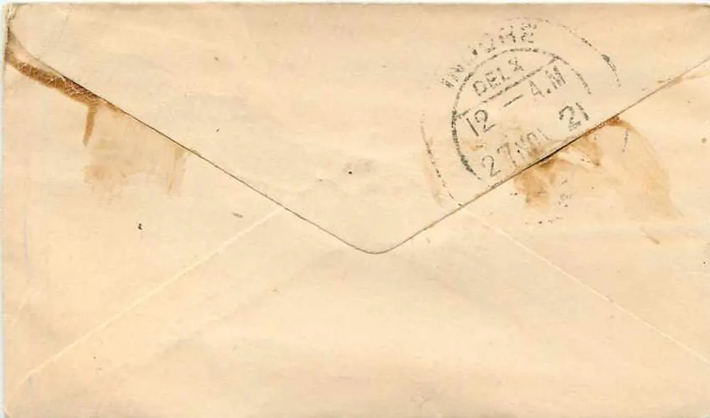 Gwalior — carta postal com selo Half Anna e carimbo de expedição — Gwalior State - Verso