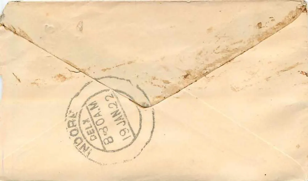 Gwalior — cartão postal com selo de 1 anna — editor indeterminado - Verso