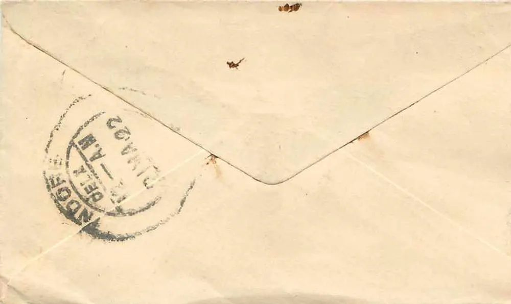 Buchhataram, Bucharag em Indore — carta postal da Índia britânica, carimbo verde 'Gwalior' e carimbo postal - Verso