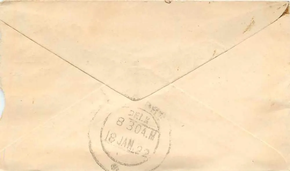 Gwalior — Letter to Gwalior (India) — Gwalior stamp and postmark - Back
