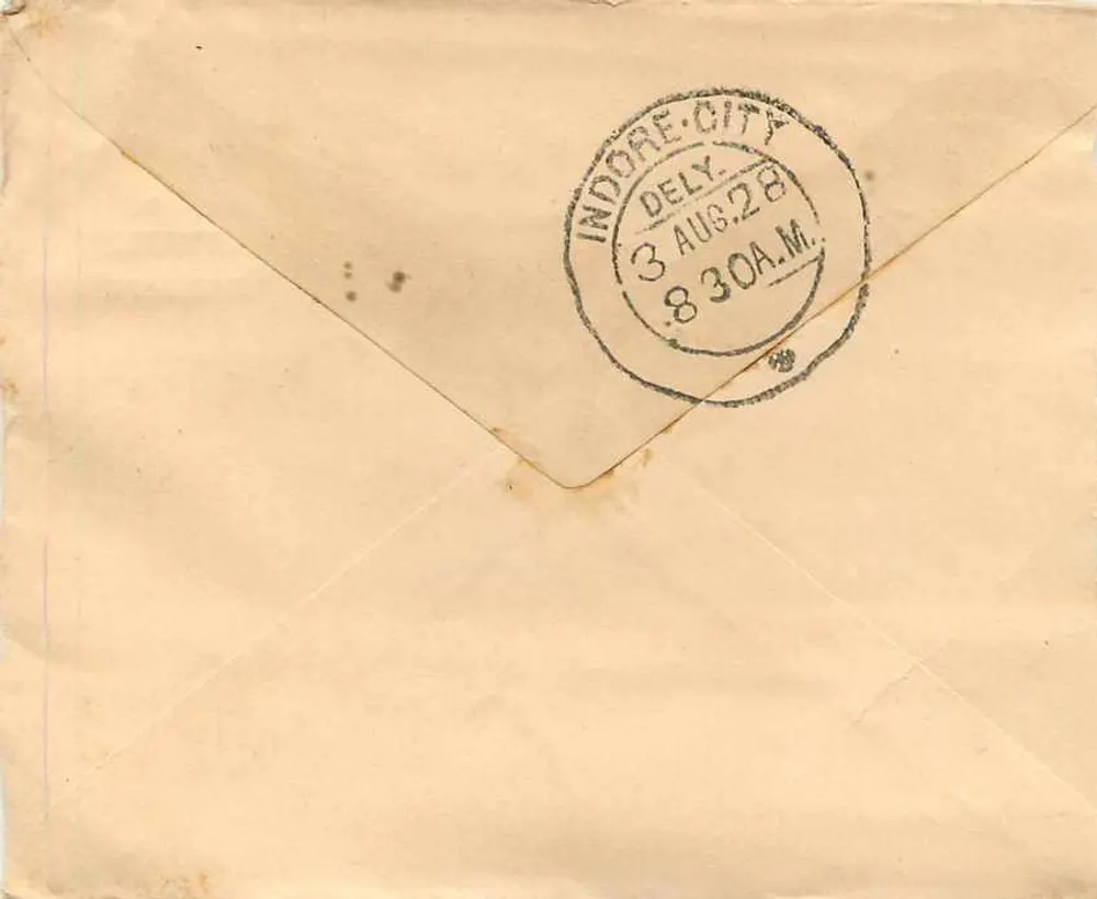 Bagatramji Bachhraj — Cidade de Indore — Posto de Correios de Gwalior - Verso