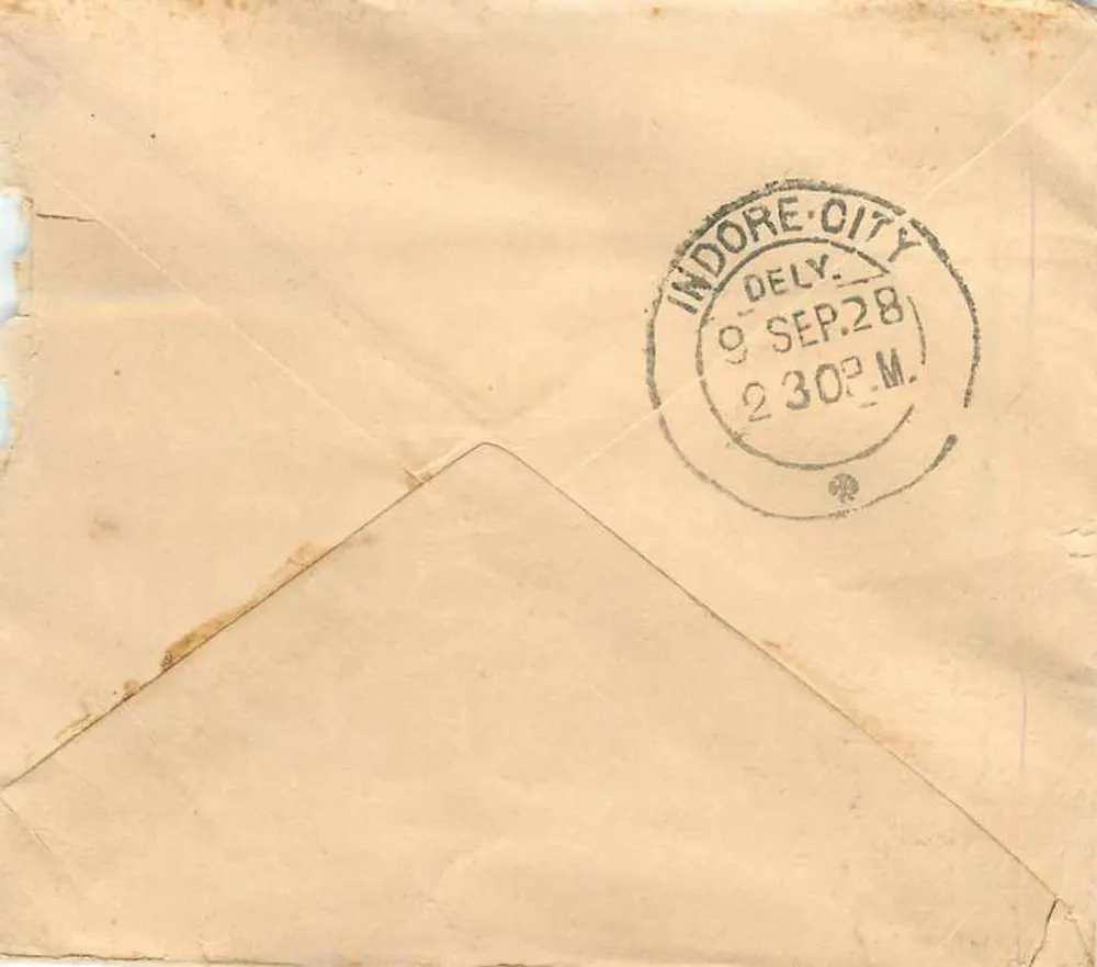 Indore City — Bagatranaji, Bachhrajji — Gwalior Postage - Verso