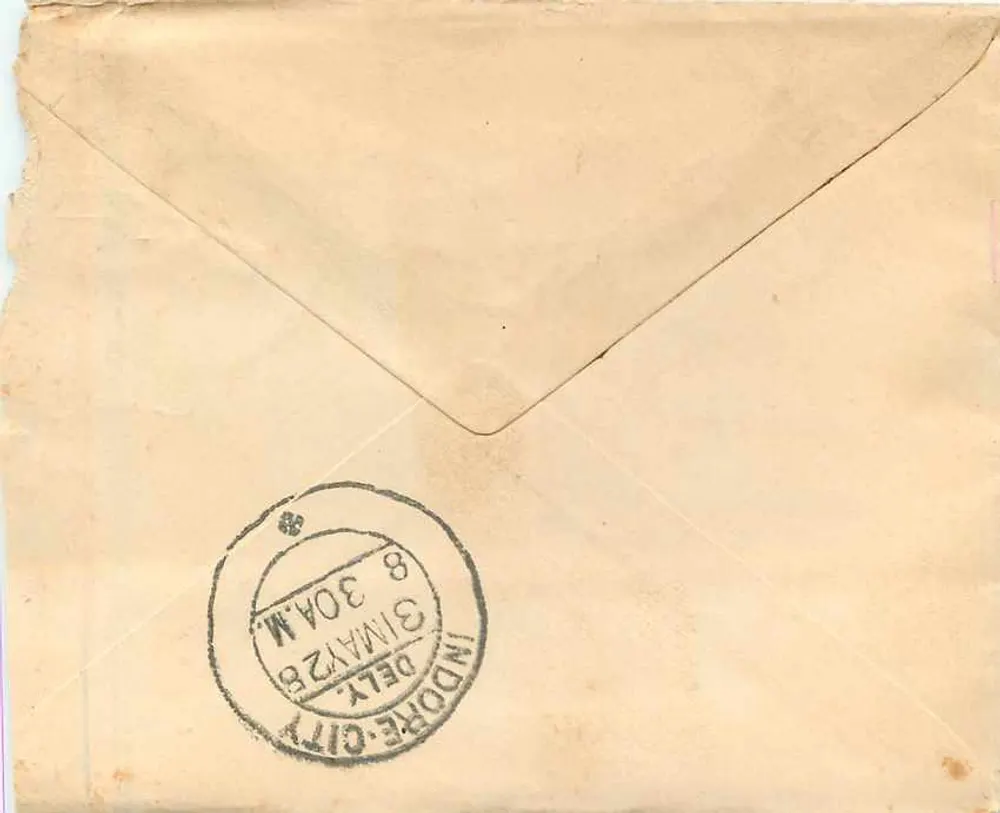 Indore City — carta postal destinada a Bagatsramji Bachhraj — Gwalior Postagem - Verso