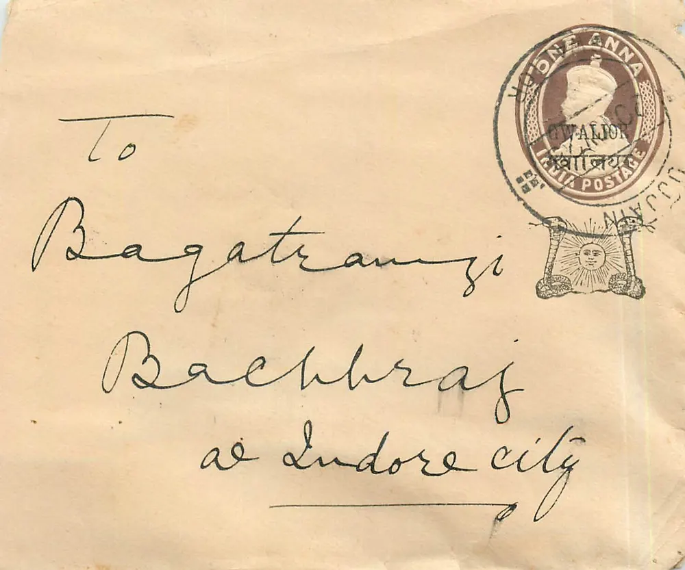 Bagatramanji Bachhbraj em Ludhore city — selo anual 1930, carimbo postal indiano - Frente