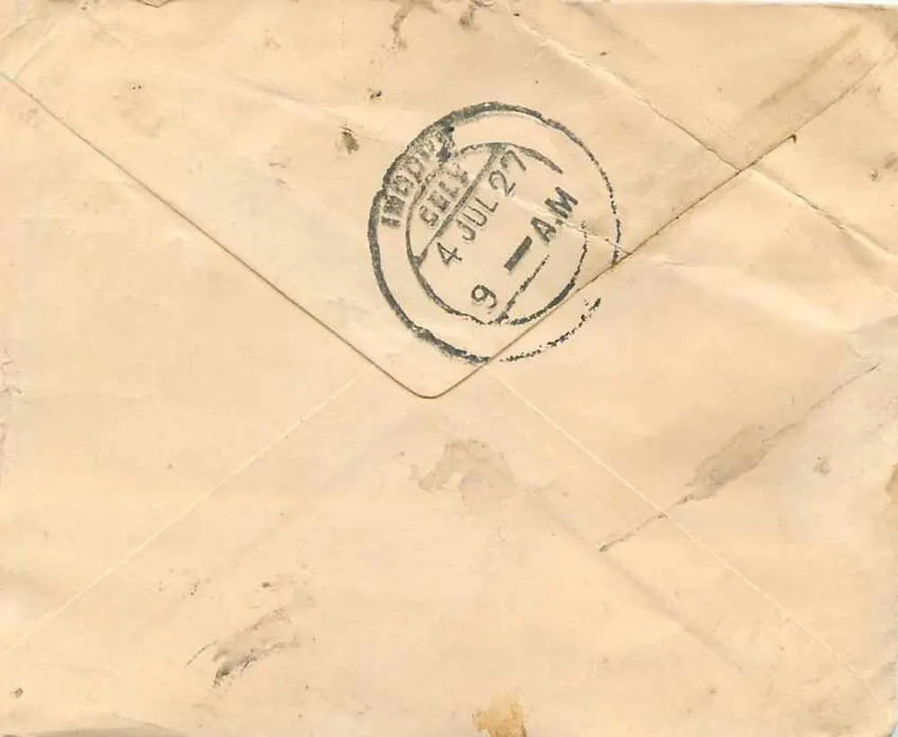 Indore — Carta para Bagatramji em Indore — Selos da Índia 1 anna - Verso