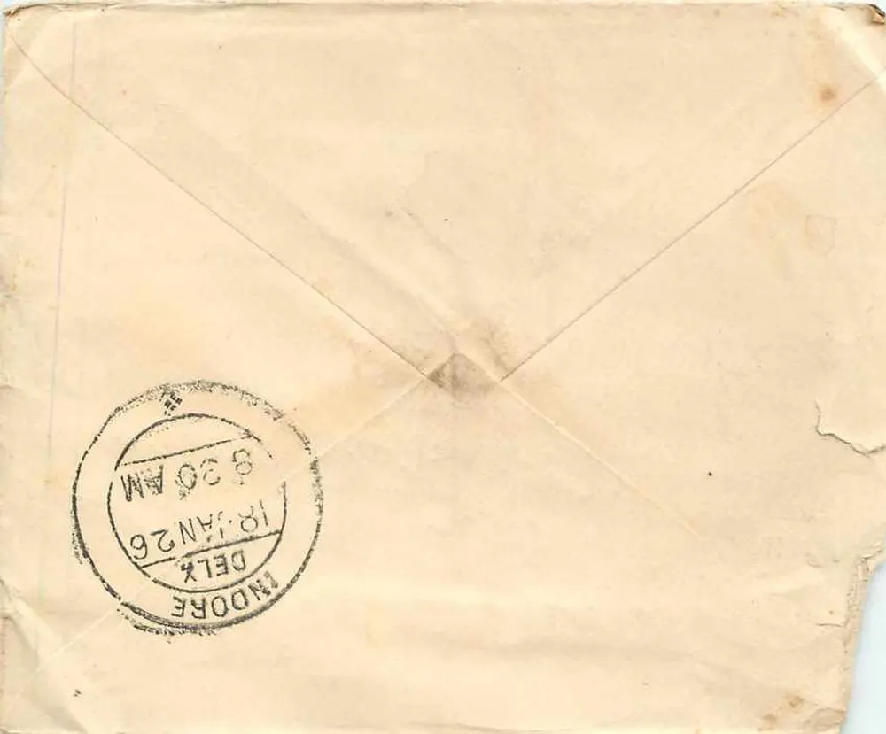 Carta postal para Bagatramji em Indore — Gwalior, Índia - Verso