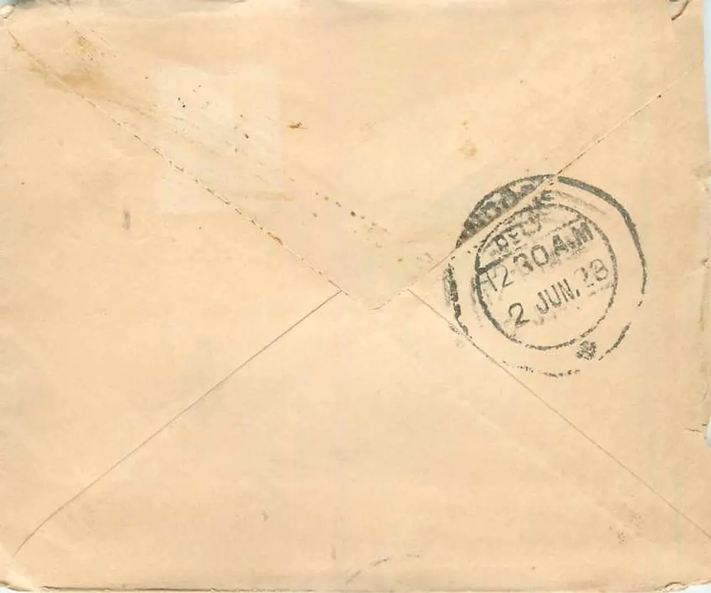 Udaipur — carta postal com selo da Índia Britânica — editor desconhecido, número de série não visível - Verso