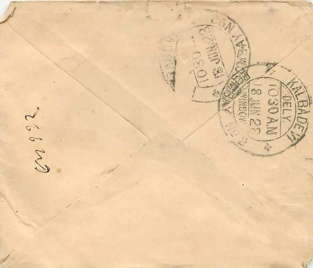 Bombay — Carta para Jibek Chandji em Kalsukraij — selo comemorativo da rainha Victoria - Verso