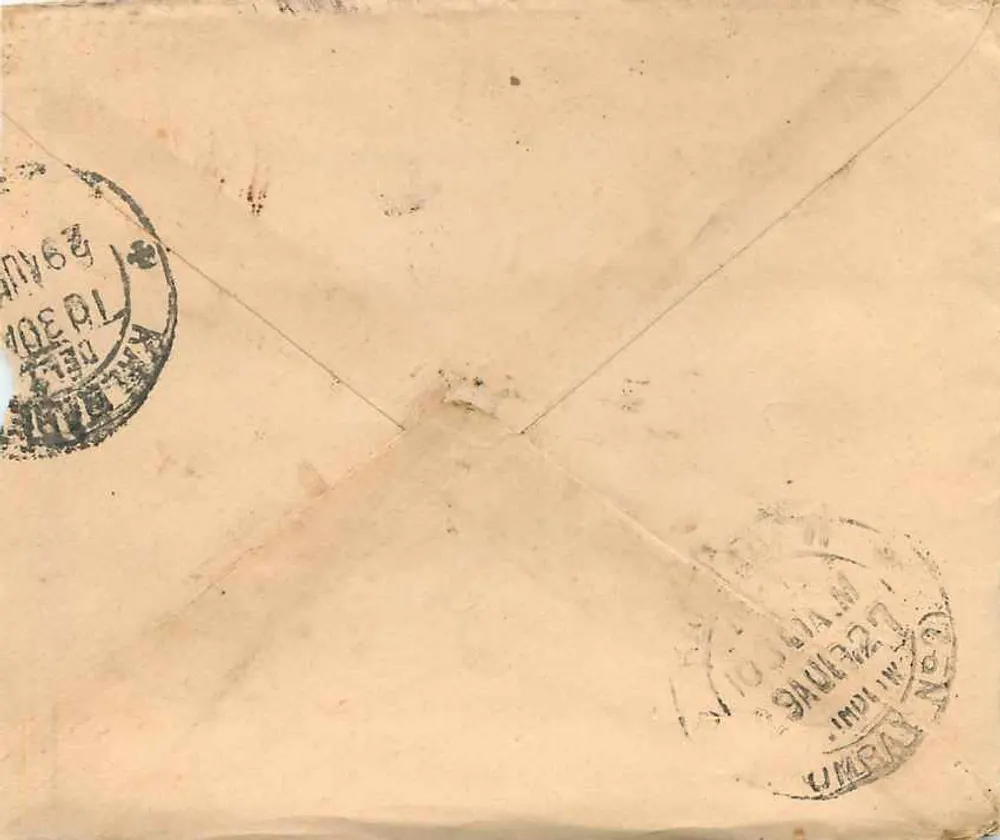 Gwalior — carta postal com selo da Índia britânica — editor desconhecido, número de série não visível - Verso