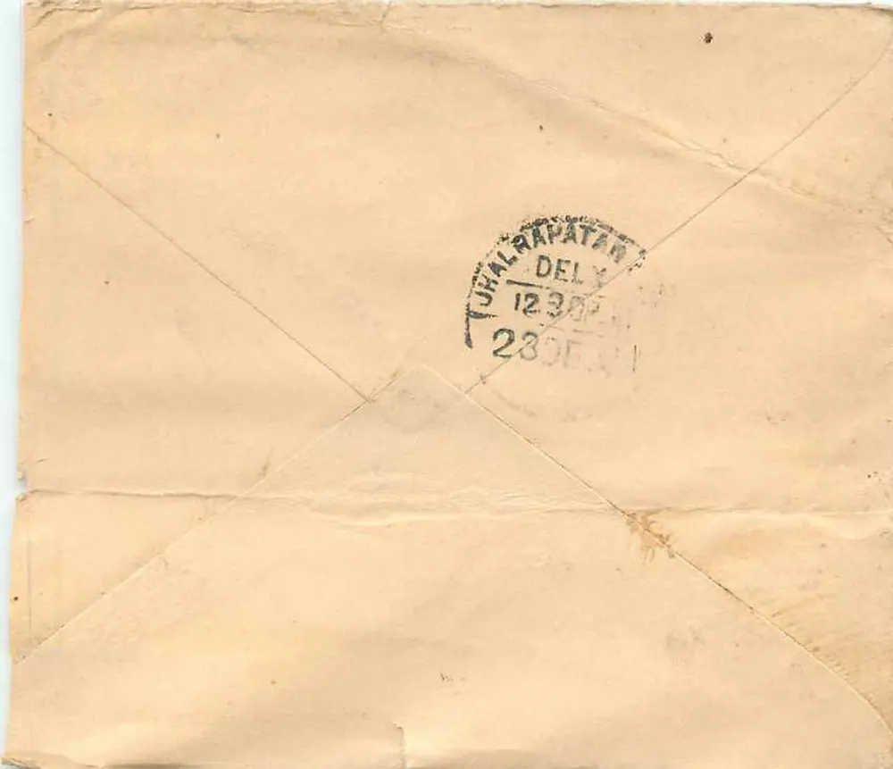 Cidade de Ghalarapatan — carta postal endereçada a Bimocelikan — selo da Índia 1 anna - Verso