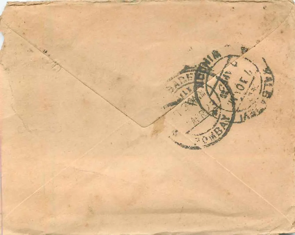 Bombay — correspondência para Bombay — selo e carimbo postal - Verso