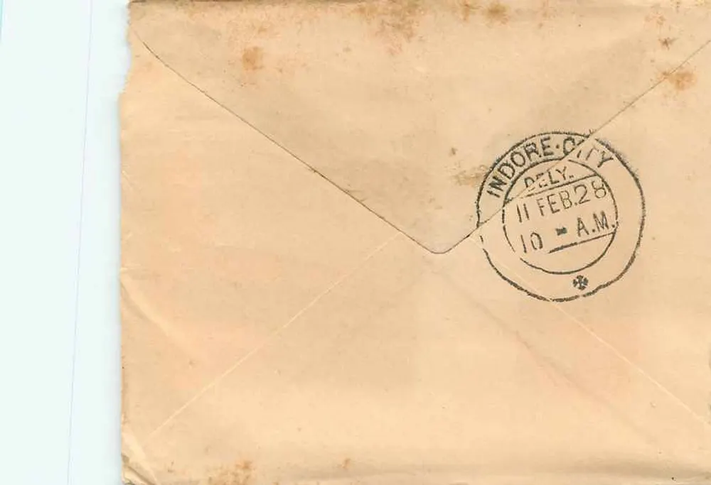 Cidade de Indore — carta postal com destino a Bagatramji Bacthraj — editor Owalior - Verso