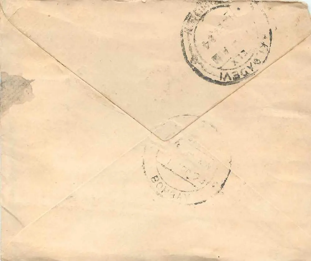 Bombay — carta com destino a Calcutta — selo da Índia - Verso