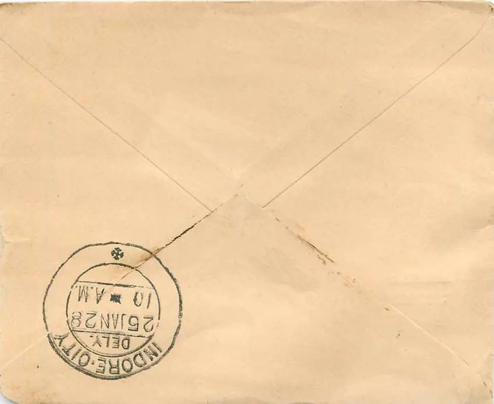 Cidade de Indore — Cidade de Indore — Cidade de Indore, Posto de Correios - Verso