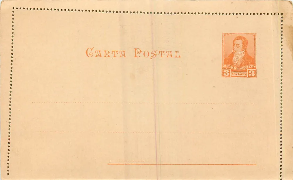 अर्जेंटीना के पोस्टकार्ड - 3 सेंटावोस के टिम्बर - 1892-3 की श्रृंखला - आगे