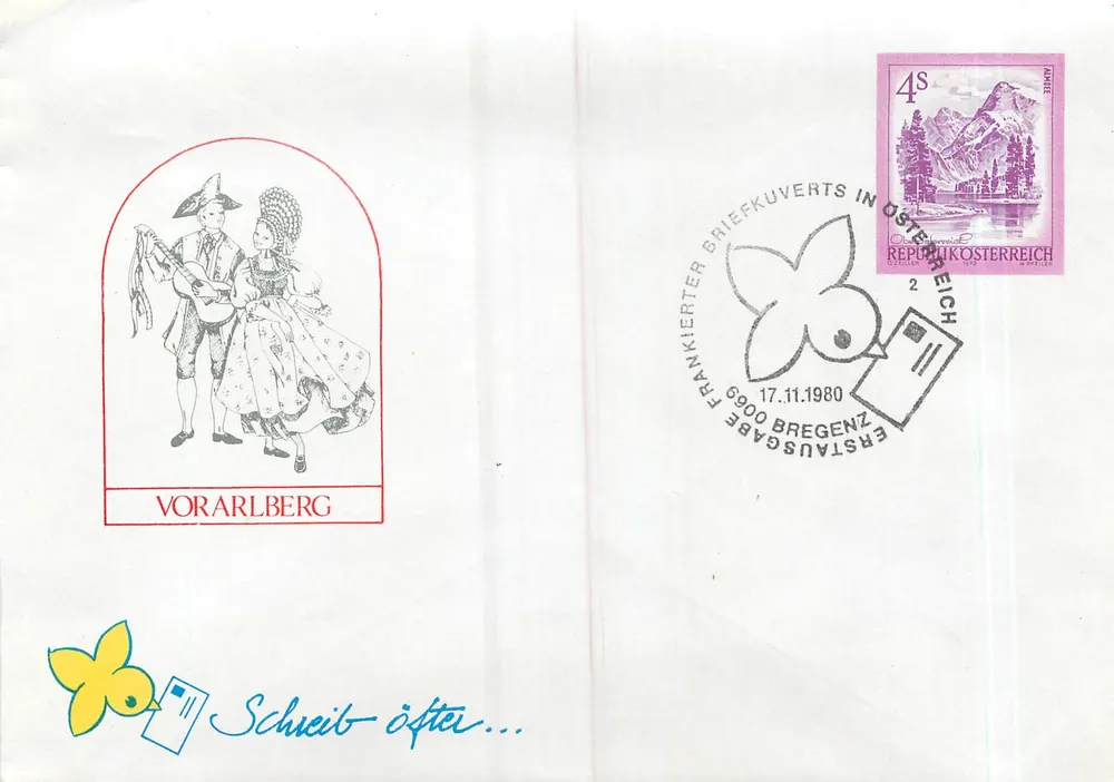Vorarlberg — danseurs en costume traditionnel — édition spéciale 1980 - Recto