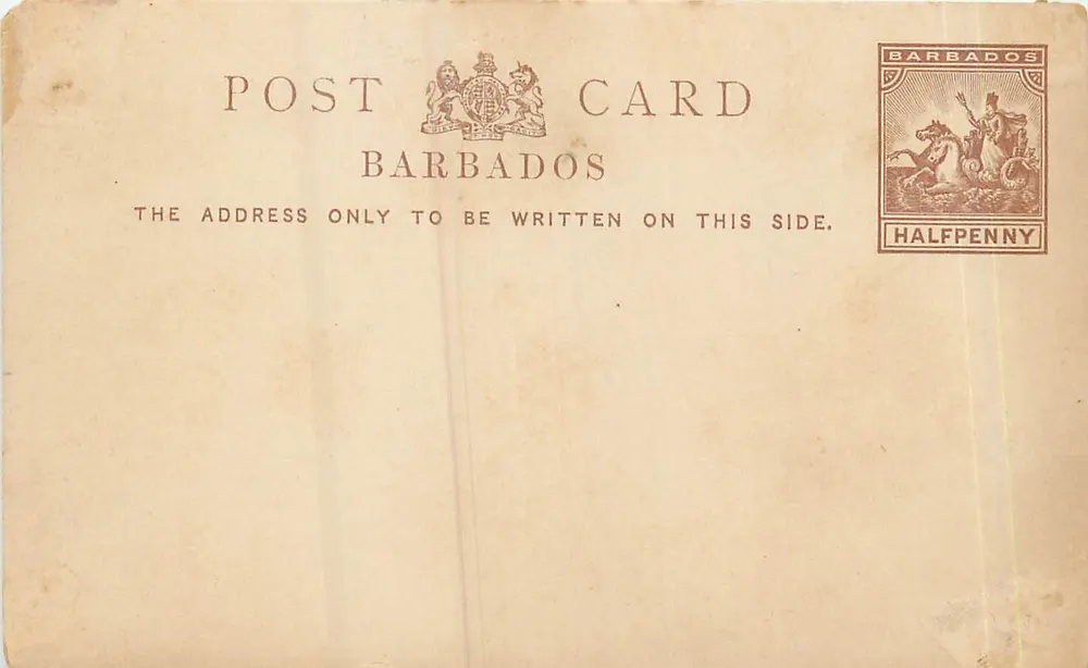 Carta postal de Barbados — selo de meio penny — verso em branco - Frente